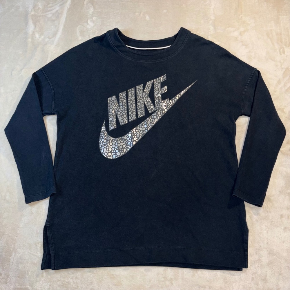Nike Sportswear Women Black Metallic Silver Dot Logo Sweater Large
